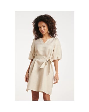 Smashed Lemon Jurk met metallic glans en tailleceintuur |