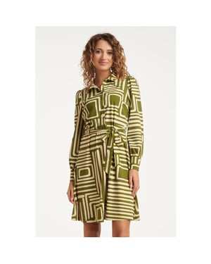 Smashed Lemon 25658 army en sand geometrische jurk in travelkwaliteit |
