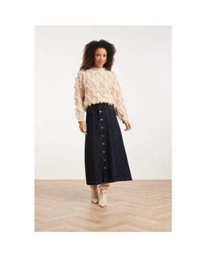 Smashed Lemon Donker indigo denim midi rok met knoopsluiting |