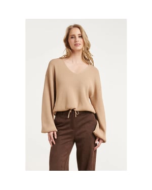 Smashed Lemon Gebreide top met v-hals en strikdetail |