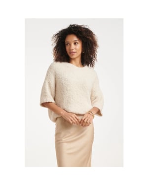 Smashed Lemon Crèmekleurige fuzzy boucle top |