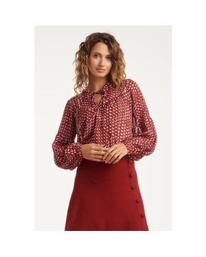 Smashed Lemon 25707 bordeaux en babyroze geometrische geprint blouse |
