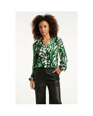 Smashed Lemon 25678 groen en zwart dierenprint top met v-hals |