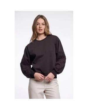 Rino & Pelle Manar.7002612 rino en pelle crew neck sweater with applicated sleeves coffee roast