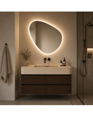 Vtw Living badkamerspiegel asymmetrisch met led verlichting en verwarming 80