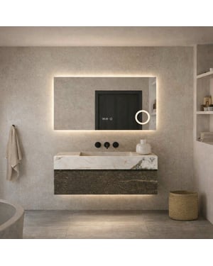 Vtw Living badkamerspiegel met led verlichting en verwarming 80 x 60 cm