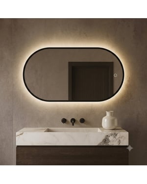 Vtw Living badkamerspiegel ovaal met led verlichting en verwarming zwart 90 x