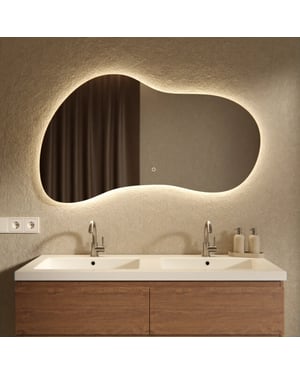 Vtw Living badkamerspiegel asymmetrisch met led verlichting en verwarming 120