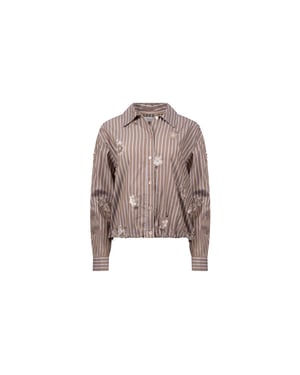 Nukus Nkf02137 340 newport blouse stripe flower taupe/offwhite