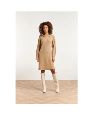 Smashed Lemon 23606 casual gebreide jurk met chique kraag |