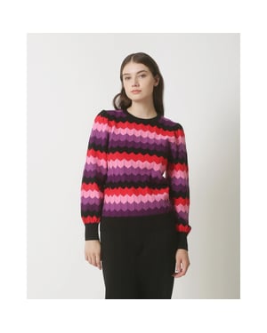 Smashed Lemon 23830 paarse multi zigzag print ronde hals top |