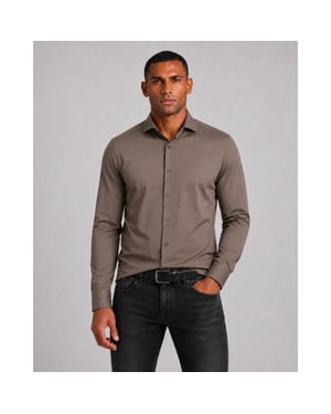 Pure 4030-21750 246 light brown uni overhemd