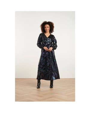 Smashed Lemon 24773 multicolour pailletten maxi jurk met e velours |