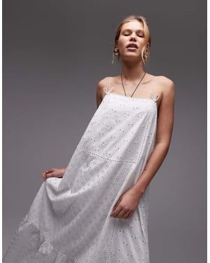 Topshop broderie trapeze midi dress in white