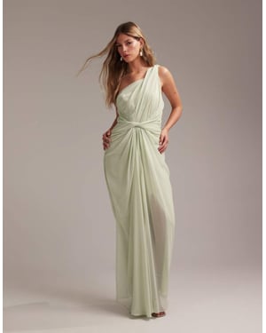 ASOS DESIGN Bridesmaids one shoulder draped twist detail midaxi dress in light green