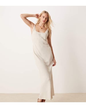 ASOS DESIGN Tall linen look twist strap bias maxi dress in oatmeal