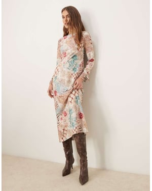 Miss Selfridge long sleeve maxi dress in multi print