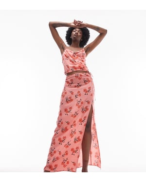 Topshop Tall co-ord cherry blossom split maxi skirt in pink
