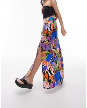 Topshop printed double split maxi skirt in multi