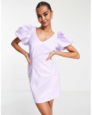 Miss Selfridge vinyl faux leather extreme puff sleeve mini dress in lilac