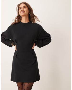 ASOS DESIGN waisted sweat mini dress in black