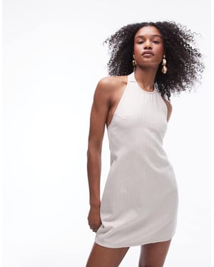 Topshop denim halterneck mini dress in ecru stripe
