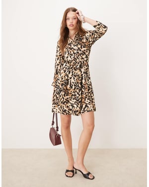 YAS mini shirt dress in leopard print - BLACK