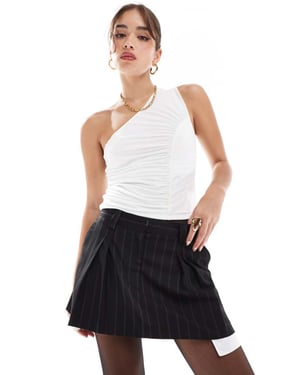 ASOS DESIGN pleat front exposed tailored mini skirt in tonal stripe