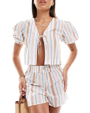 ASOS DESIGN Carrie cotton co-ord tie front beach top in multi stripe
