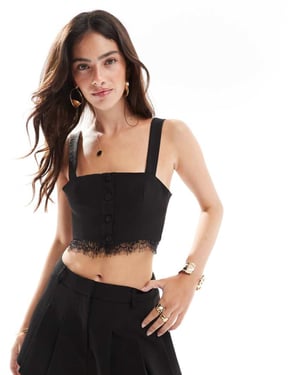 Miss Selfridge lace trim corset top co ord in black