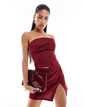 ASOS DESIGN co-ord corset ruched top in burgundy in scuba-style fabric