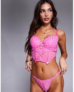 ASOS DESIGN Roxy spot mesh corset with heart details in hot pink