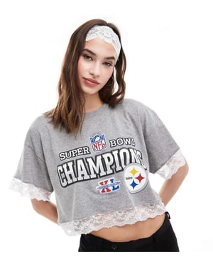 Reclaimed Vintage Revived x Glass Onion crop sport tee with lace hem