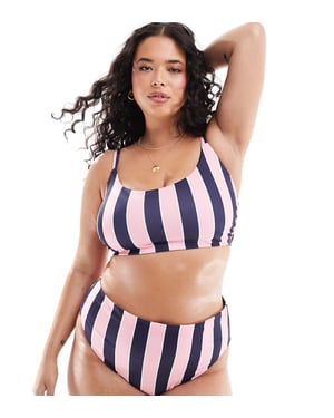 ASOS DESIGN Curve Sidney high leg high waist bikini bottom in stripe