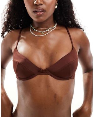 ASOS DESIGN Maya mix & match underwired bandeau bikini top in chocolate brown