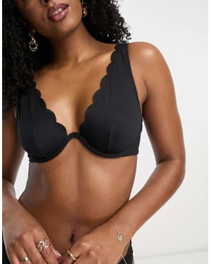 Hunkemoller scallop underwire high apex bikini top in black