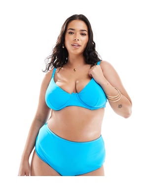 ASOS DESIGN Curve mix and match step front underwired bikini top in bright blue