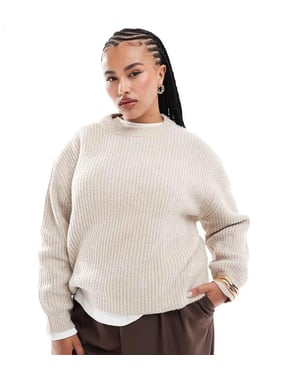 ASOS DESIGN Curve chunky crew neck rib jumper in oatmeal