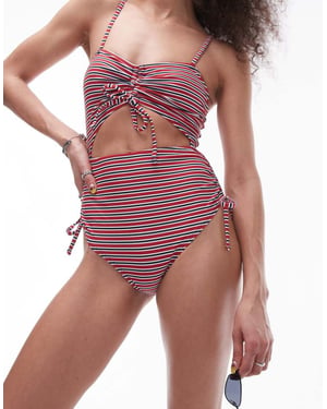 Topshop cut out Swimsuit in red stripe