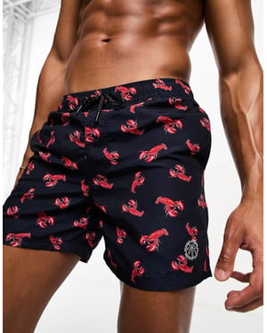 Jack & Jones Intelligence swim shorts in navy lobsterprint