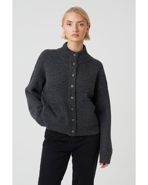 Charcoal Turtle Neck Knitted Bomber Style Jacket