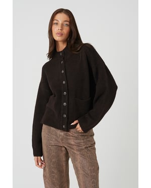 Chocolate Turtle Neck Knitted Bomber Style Jacket