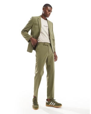 ASOS DESIGN tapered suit trousers in dark green