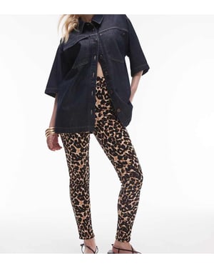 Topshop Petite leopard print legging in brown
