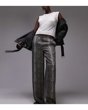 Topshop Tall satin wide leg with tie waist in snake