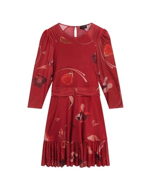 Ted Baker Mini-jurk Met Mesh En Geplooide Schouders, In Rood, In Skaterstijl
