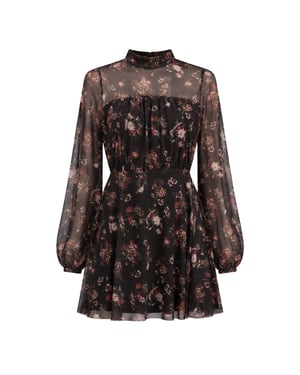 Ted Baker Avetta Mini-jurk Met Lange Mouwen, Bloemenprint En Zwarte Mesh