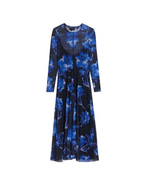Ted Baker Rozeen Mesh Midi-jurk Met Lange Mouwen En Print In Blauw