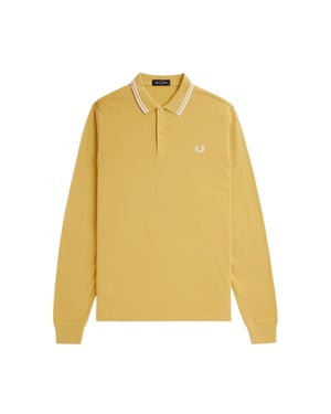 Fred Perry Zwarte Polo Met Dubbele Kraag En Honingraatpatroon En Lange Mouwen