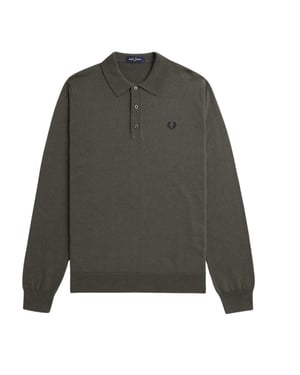 Fred Perry Plain Field Green Long Sleeve Knitted Polo